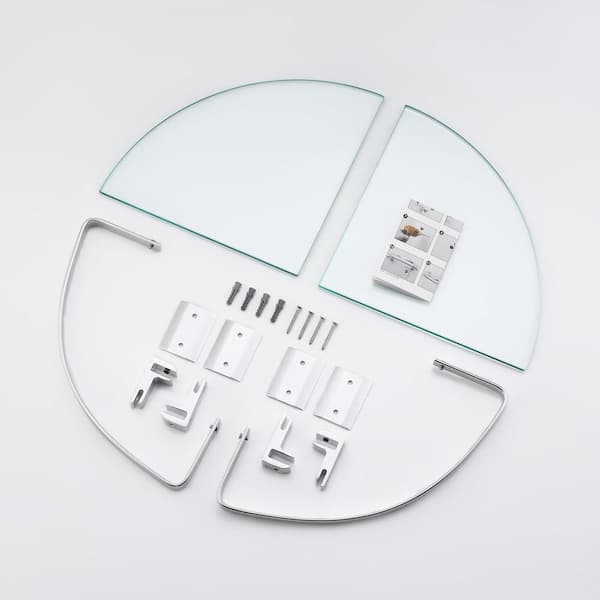 BEST  PROWESS Thick Toughened Safety Glass Corner Shelf With Stainless Steel Rail And Wall Brackets Bathroom Bedroom Kitchen Office 1221758947