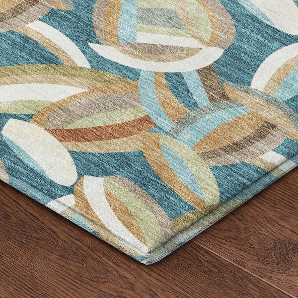 Mayfield Premium Machine Washable Abstract AMF2454 Teal 5 ft. x 7 ft. 6 in. Area Rug