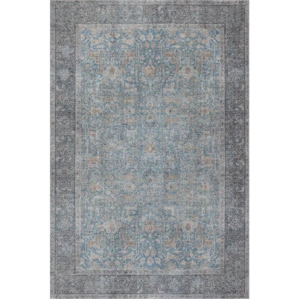 5 ft. x 8 ft. Blue Odelia Vintage and Distressed Washable Indoor Area Rug