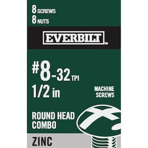 #8-32 x 1/2 in. Combo Round Head Zinc Plated Machine Screw (8-Pack)