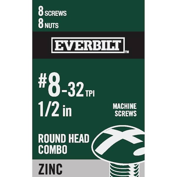 Everbilt #8-32 x 1/2 in. Combo Round Head Zinc Plated Machine Screw (8-Pack)