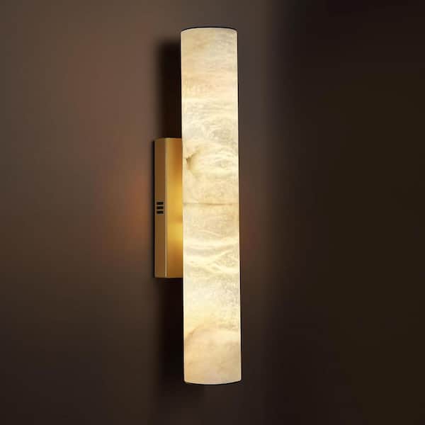 20 in. 2-Light Dimmable Gold LED Alabaster Wall Sconce, Spanish Natural Marble Wall Light for Bedroom, Stairs (1-Piece)