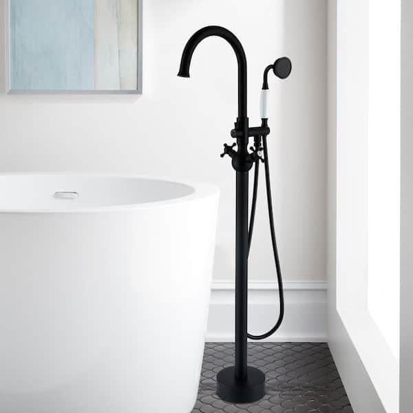 Vintage 2-Handle Floor-Mount Buthtub Freestanding Roman Tub Faucet in Matte Black