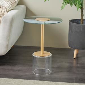 22 in. x 16 in. Clear Round Acrylic Coffee Table with Elevated Base and Gold Stand