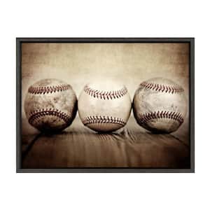 Sylvie ''Three Vintage Baseballs'' by Saint and Sailor Studios Sports Framed Canvas Wall Art 24 in. x 18 in.