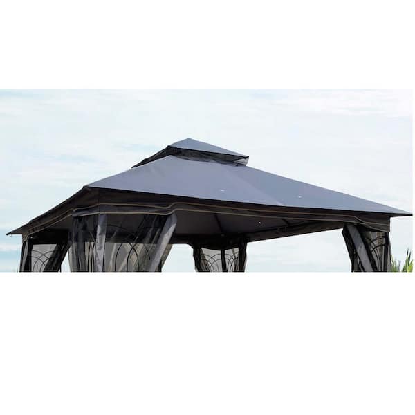Zeus & Ruta 10 ft. x 10 ft. Gray Patio Double Roof Gazebo Replacement Canopy Only Fabric Canopy Only