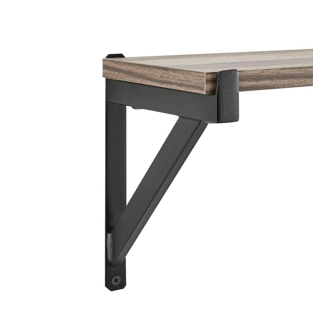 Elegantly Industrial Black Iron & Distressed Wood Floating Shelf