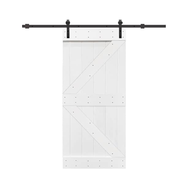 CALHOME 30 in. x 84 in. Pure White Knotty Pine Wood Interior Sliding Barn Door with Hardware Kit