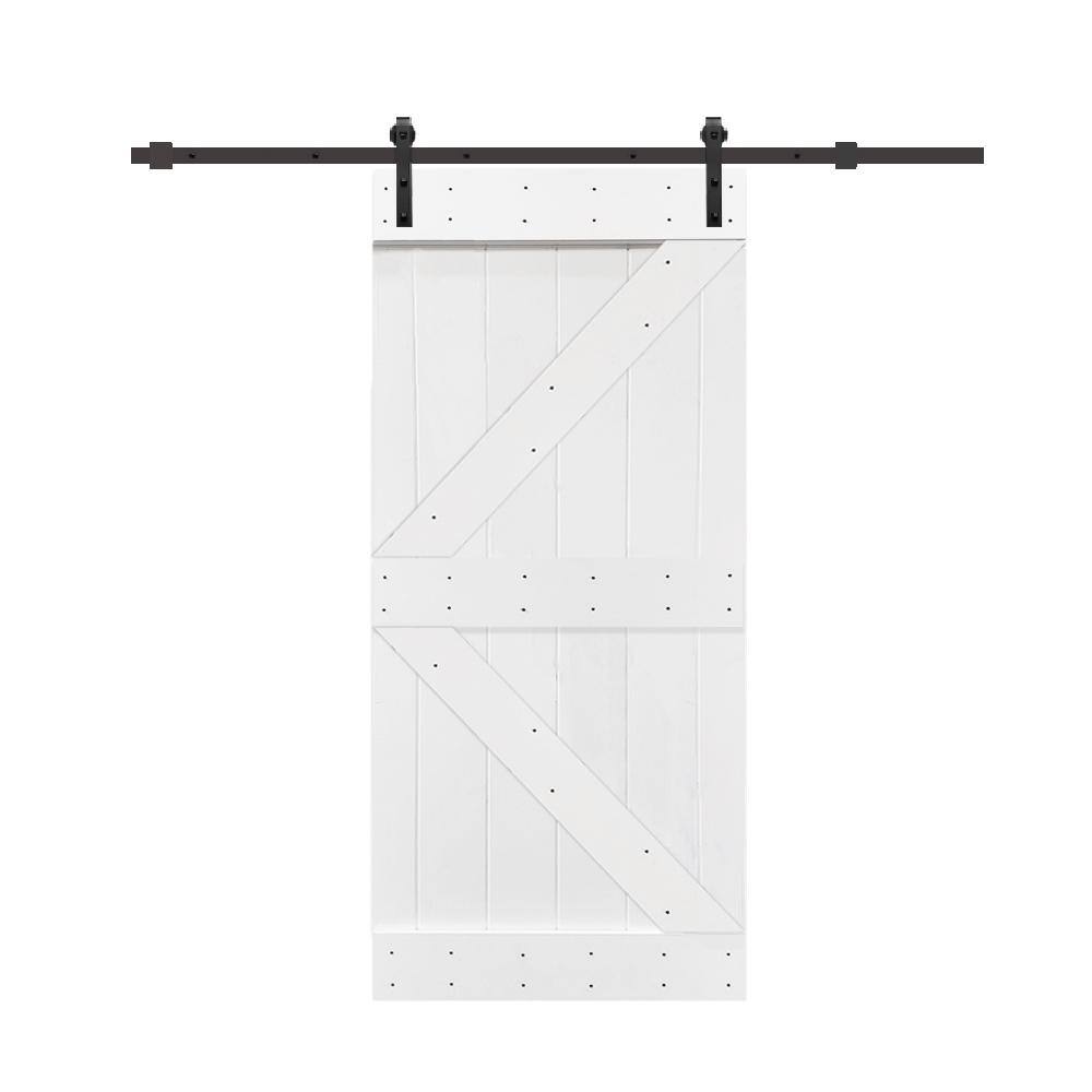 CALHOME 36 in. x 84 in. Pure White Knotty Pine Wood Interior Sliding