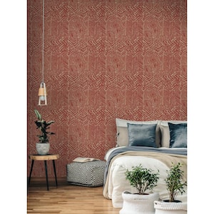 Ronald Redding Red and Tan Tribal Print Paper Unpasted Matte Wallpaper 27 in. x 27 ft.