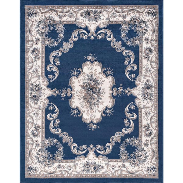 Hampton Oriental Navy 8 ft. x 10 ft. Indoor Area Rug