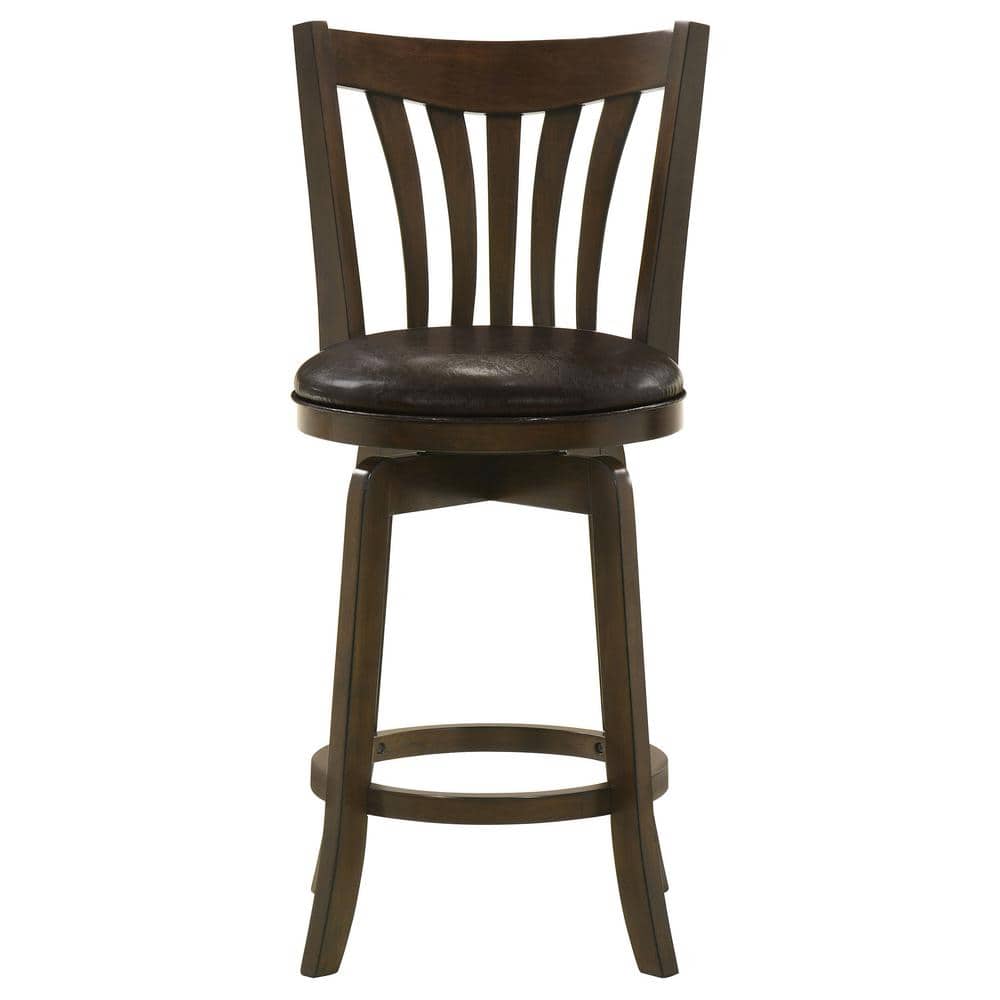 Transitional Brown Swivel Counter Stool with Faux Leather Seat