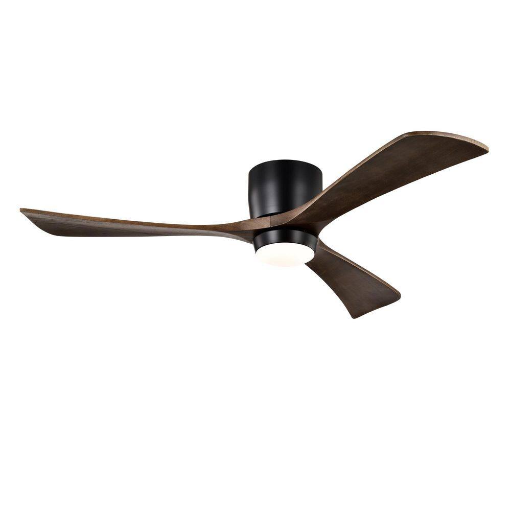 52 in. Matte Black Natural Wood Flush Mount Standard Ceiling Fan with Integrated LED and Remote Included price history on PriceWatchPro