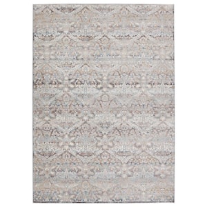 Abrielle Light Gray/Light Blue 6 ft.7 in. x 9 ft.6 in. Damask Rectangle Area Rug