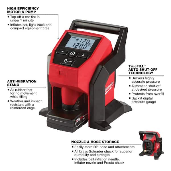 Milwaukee M12 12-Volt Lithium-Ion Cordless Electric Portable Inflator Kit  with 4.0 Ah Battery and Charger 2475-21XC The Home Depot