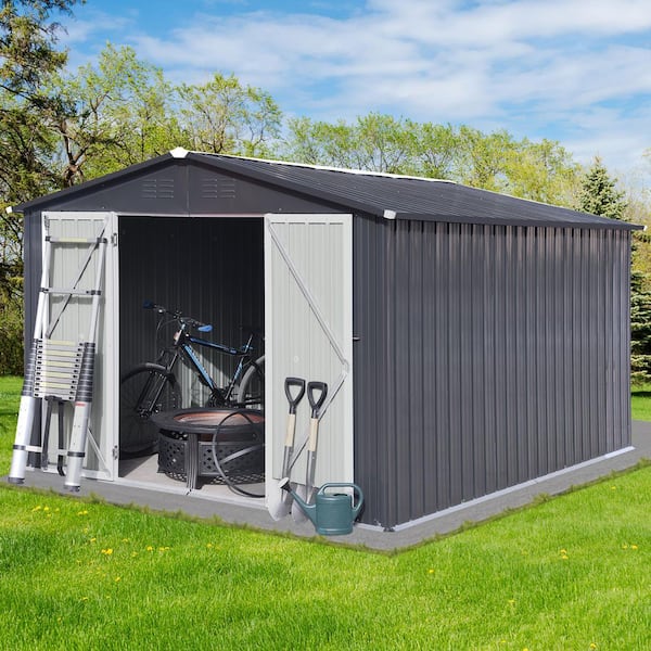 Metal garden sheds 10ftx12ft outdoor storage sheds Dark-grey