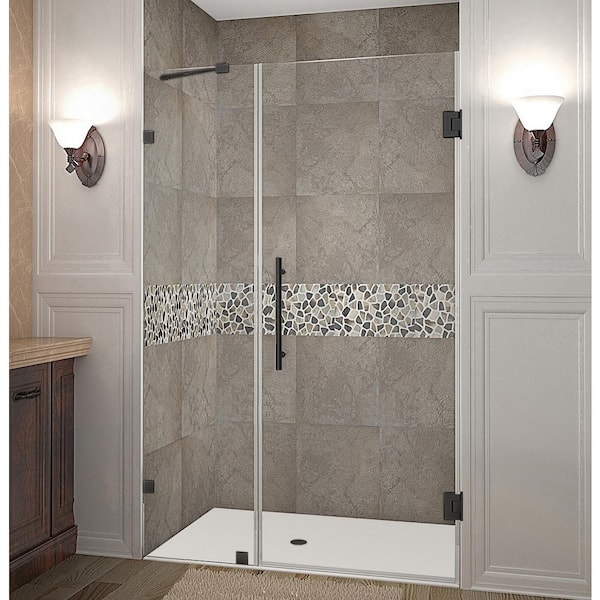 Aston Nautis 40.25 - 41.25 in. x 72 in. Frameless Hinged Shower Door in Matte Black