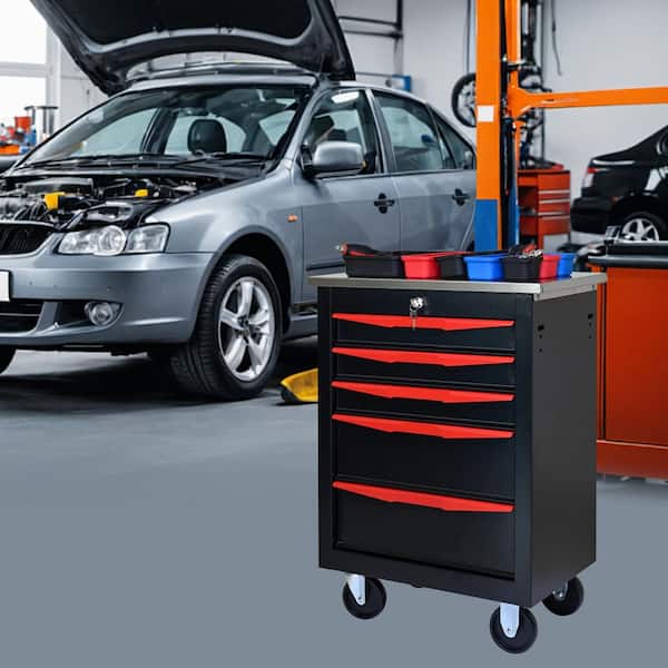 13.58 in. 5/6 Drawers Tool Cart w/ Wheels, Metal Rolling Tool Cabinets Storage for Garage Workshop Warehouse Repair Shop