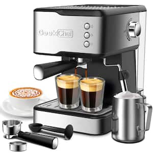 2-Cup Sliver Espresso Machine 20-Bar Espresso Maker Detachable Frothing Nozzle 1.5L Detachable Transparent Water Tank