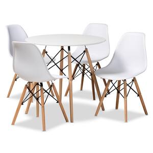 Jaspen 5-Piece Plastic Top White and Oak Brown Dining Set