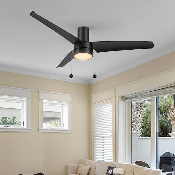 CARRO Venteto 52 in. Indoor Black Flush Mount Standard 3-Speed DC Ceiling Fan with Dimmable LED and Pull Chain