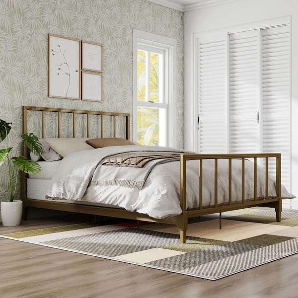 Rava Gold Metal Frame Queen Panel Bed