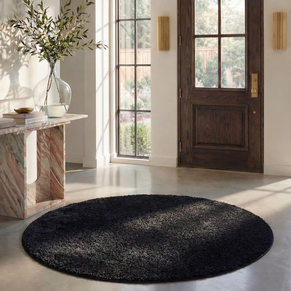 SAFAVIEH California Shag Black 7 ft. x 7 ft. Round Solid Area Rug