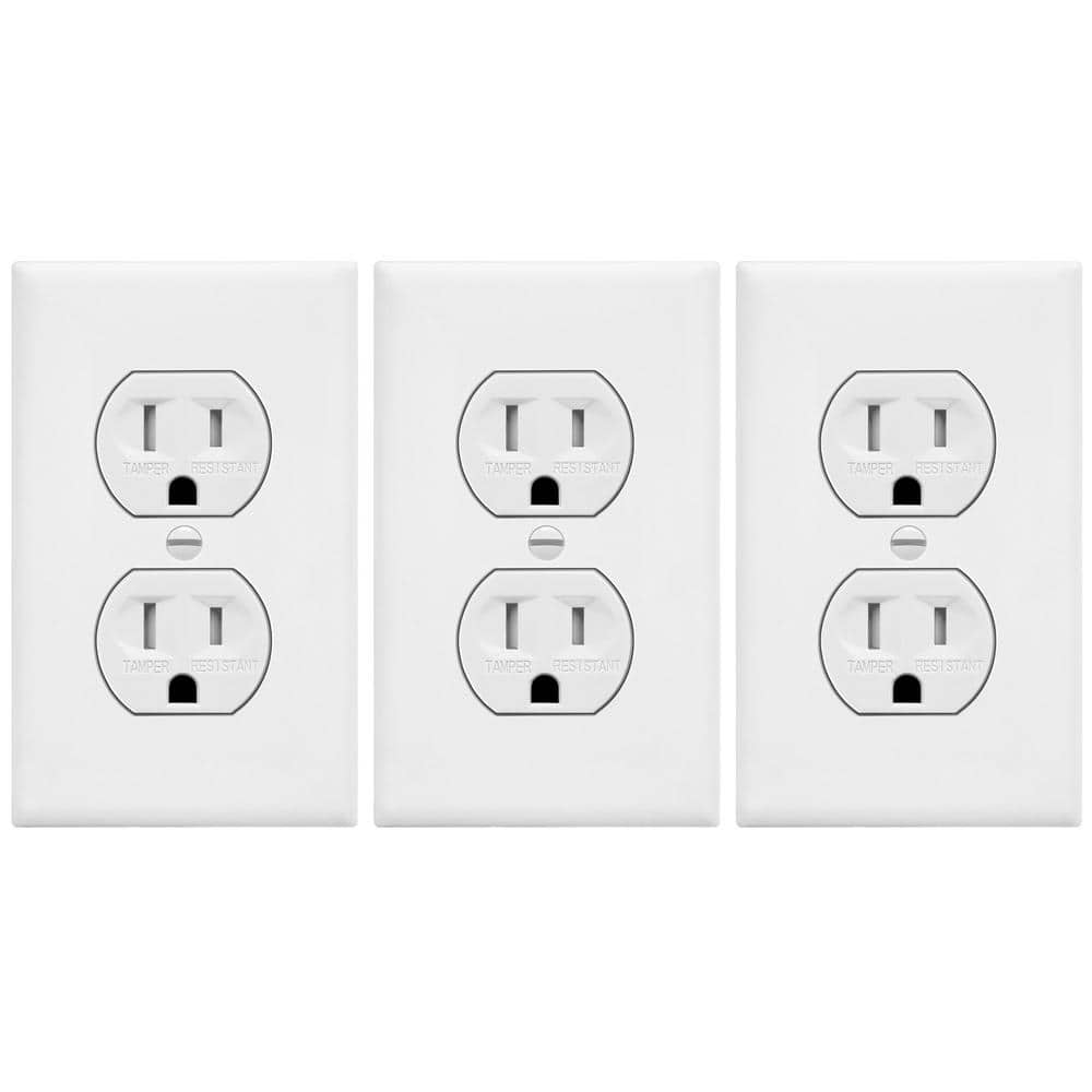 ENERLITES 15 Amp 125-Volt Receptacle Duplex Outlet with Wall Plate in White (3-Pack) -  61580-TR-WWP3P