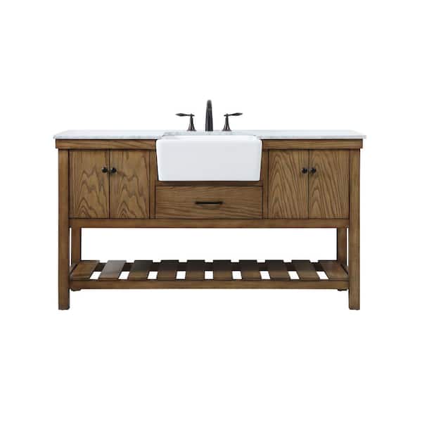 Unbranded Simply Living 60 in. W x 22 in. D x 34.125 in. H Bath Vanity in Driftwood with Carrara White Marble Top