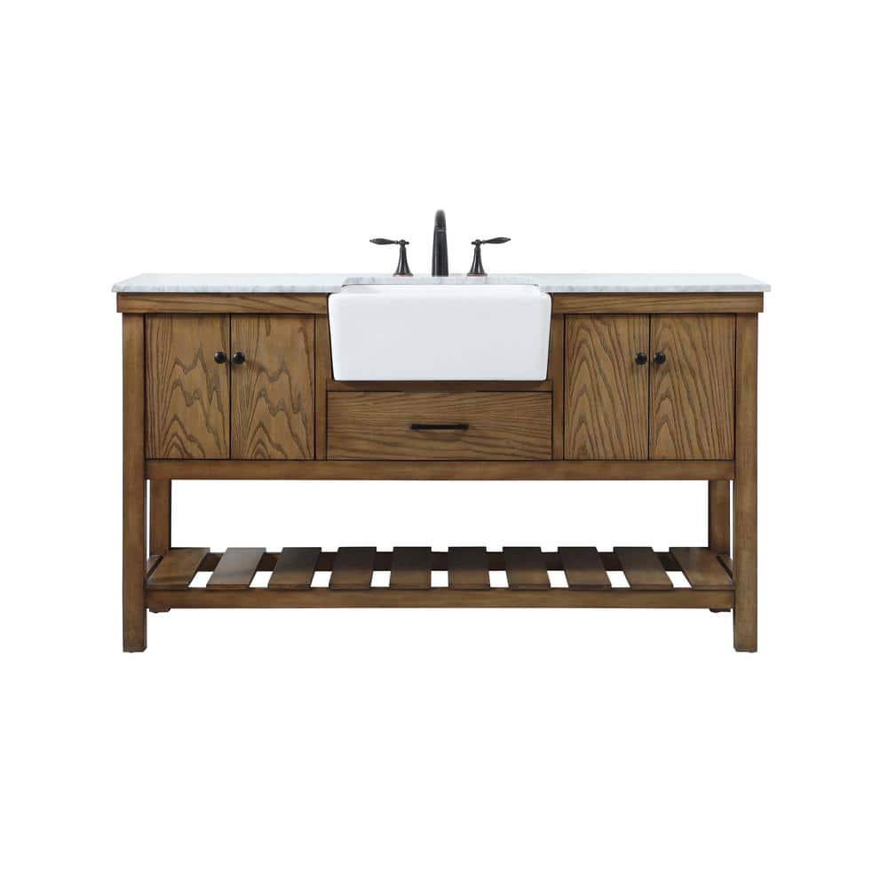 Driftwood Single Bathroom Vanity with Carrara White Marble Top
