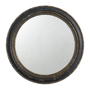 23.5 in. W x 23.5 in. H Antique Classic Accent Round Black Wooden Frame Wall Mirror
