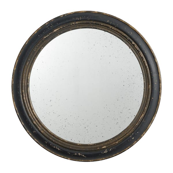 Unbranded 23.5 in. W x 23.5 in. H Antique Classic Accent Round Black Wooden Frame Wall Mirror