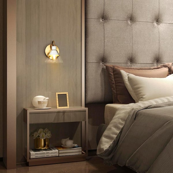 1-Light Flat White and Electroplated Copper Wall Sconce with Clear Glass Shade