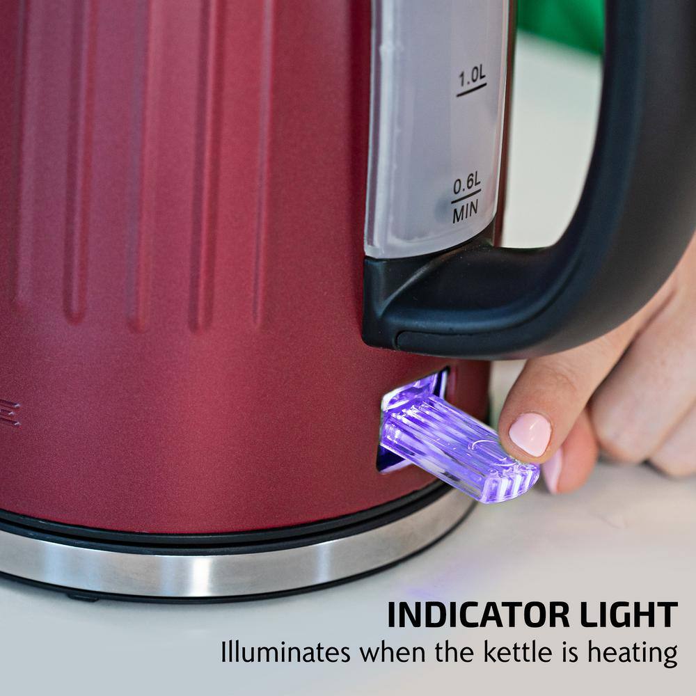 Maroon Red Stainless Steel Electric Kettle with Cool-Touch Handle
