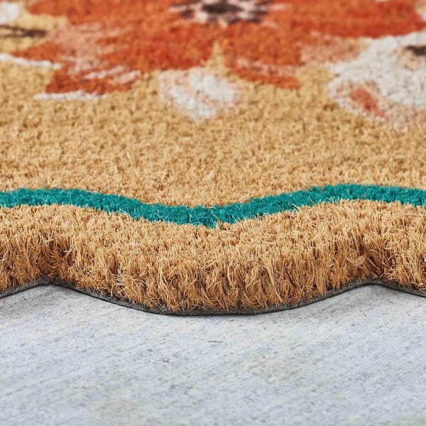 Floral Bouquet Scalloped Border 18 in. x 30 in. Coir Indoor/Outdoor Door Mat Multi-Colored
