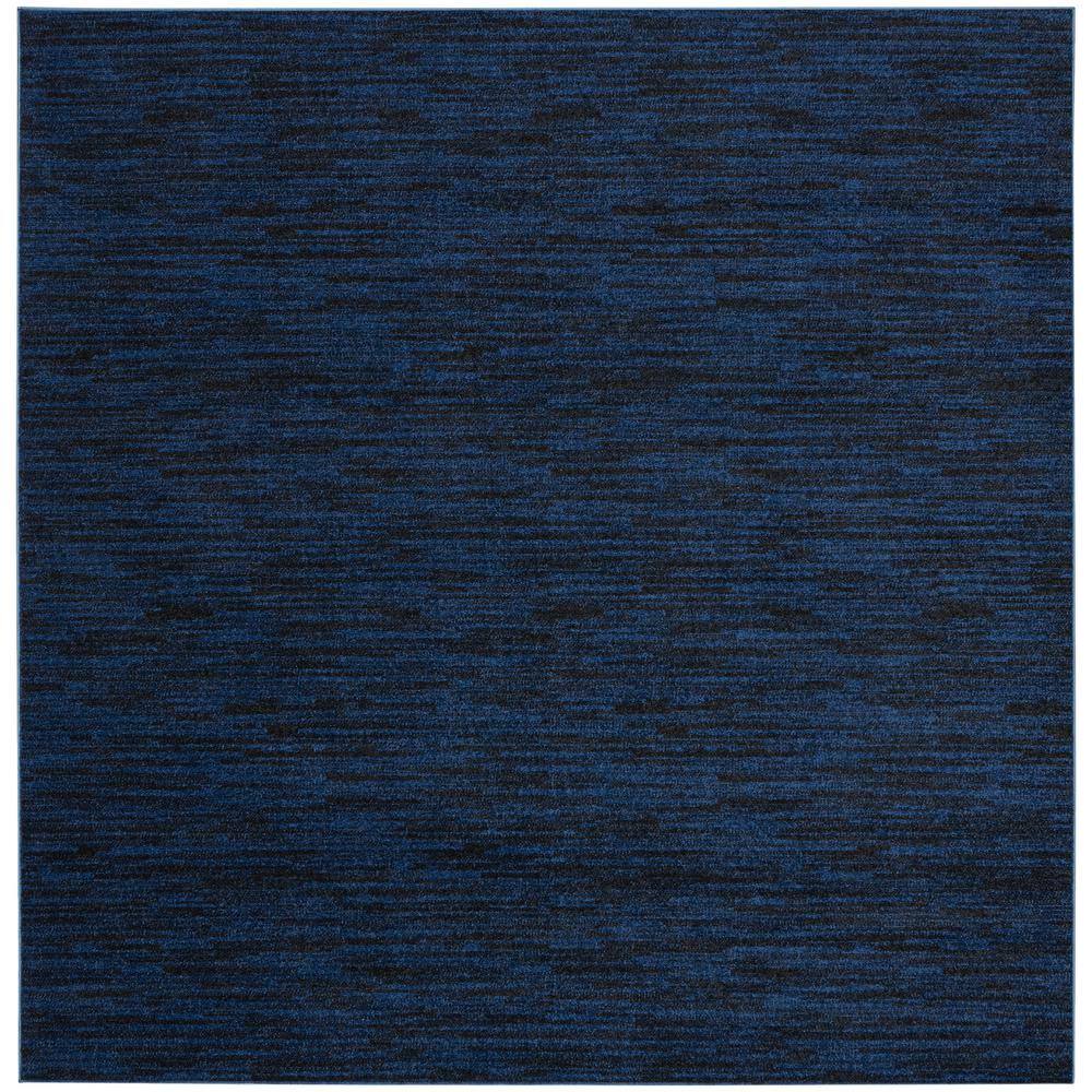 Midnight Blue 7' Square Non-slip Synthetic Rug