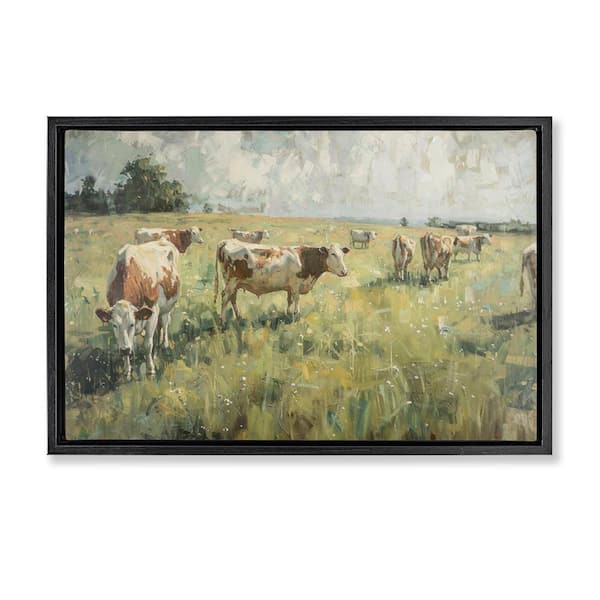 Stupell Industries Roaming Cows in Grasslands by LSR Design Studio Black Floater Frame Nature Graphic Art Print 17 in. x 25 in.