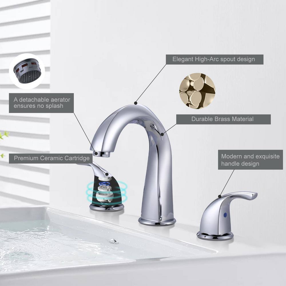 Polished Chrome 8-Inch Widespread Double Handle Bathroom Faucet