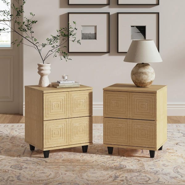 JAYDEN CREATION Agustin Natural 2-Drawer 18 in. W Nightstand Set of 2
