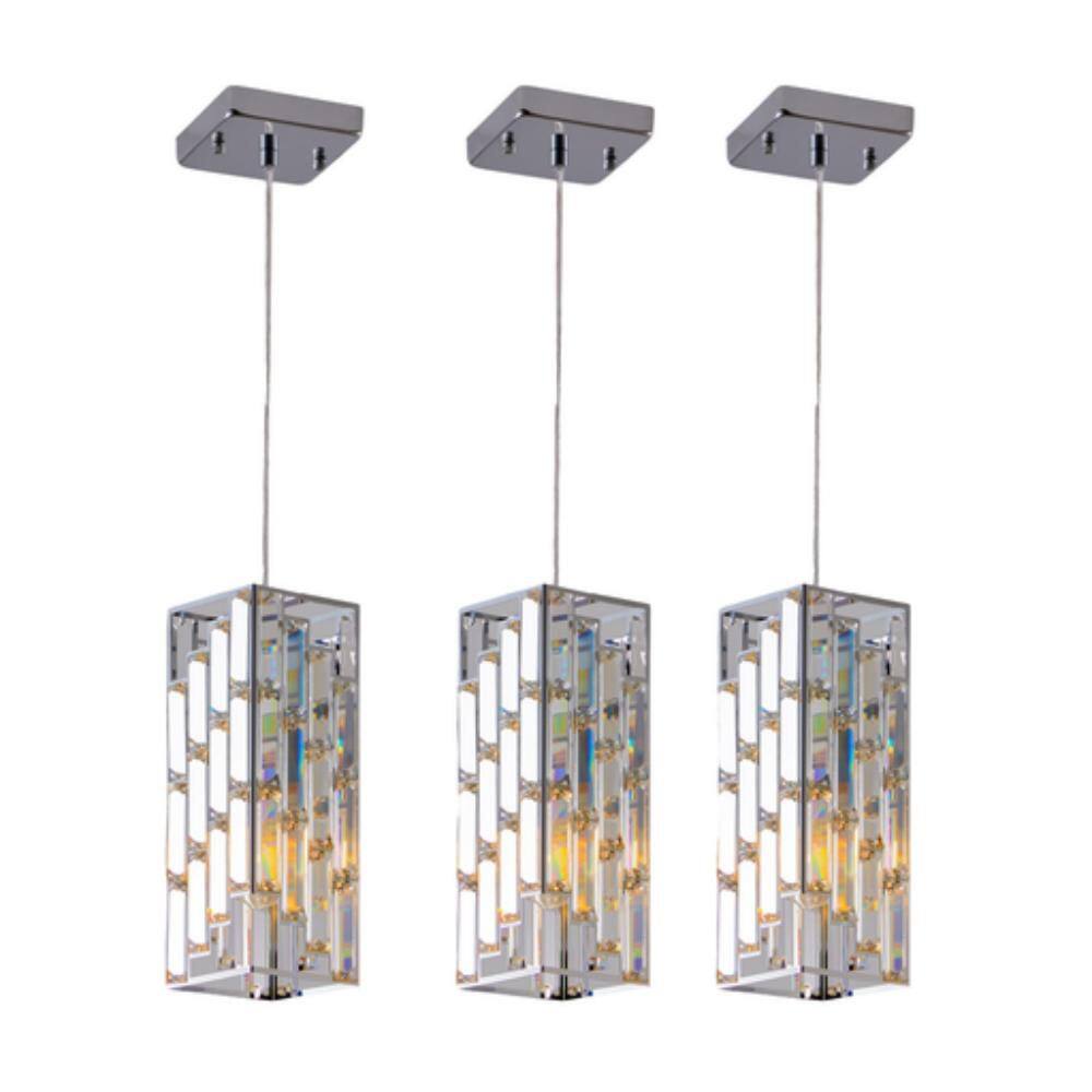 60-Watt 3 Light Chrome Shaded Kitchen Pendant Light with Prism Design Crystal Shade, No Bulbs Included price history on PriceWatchPro
