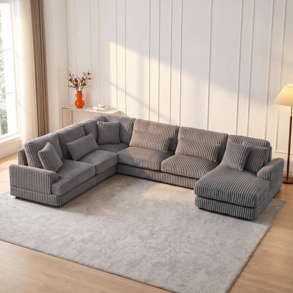 128.35 in. Dark Gray Oversized Sectional Sofa U-shaped Sofa Couch in Soft Corduroy with a Chaise Lounge price history on PriceWatchPro