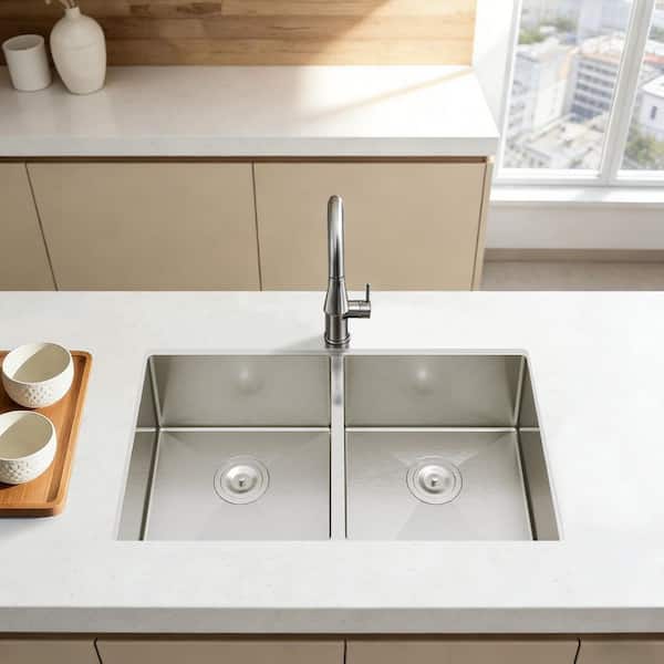MYRYY 33 In. Undermount 2 Bowls 20-Gauge Stainless Steel Kitchen