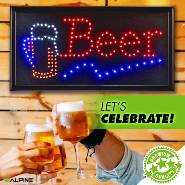Alpine Industries 19 in. x 10 in. LED Rectangular Beer Sign with 2