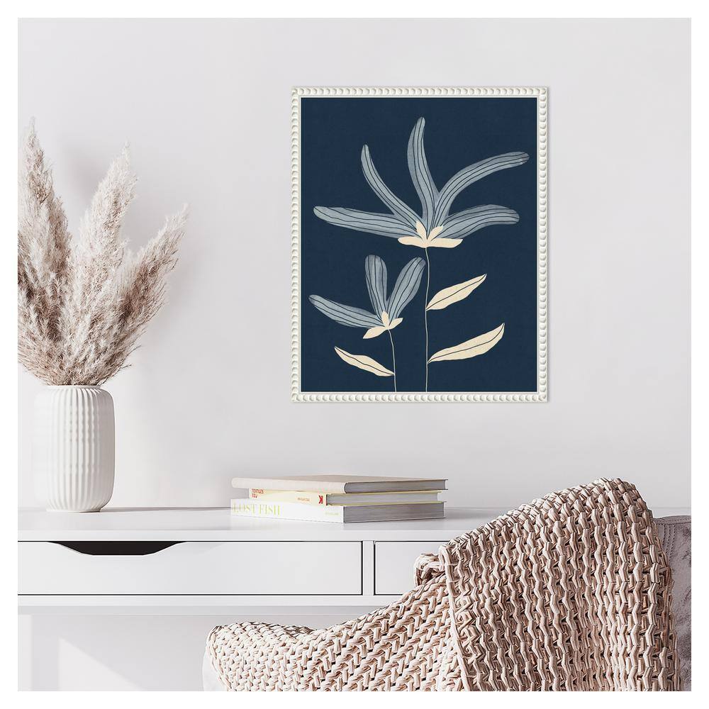 Two Flowers Abstract Navy and White Canvas Wall Art