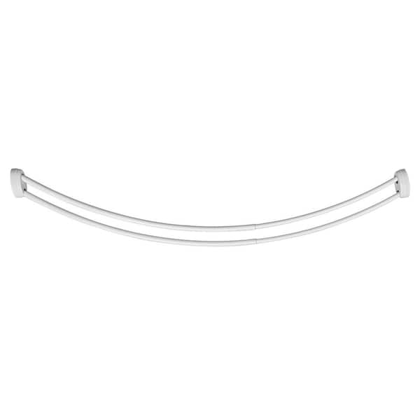 72 in. Rustproof Aluminum Double Curved Shower Rod, Adjustable 45 to 72 in., 8 in. Extra Shower Space, White