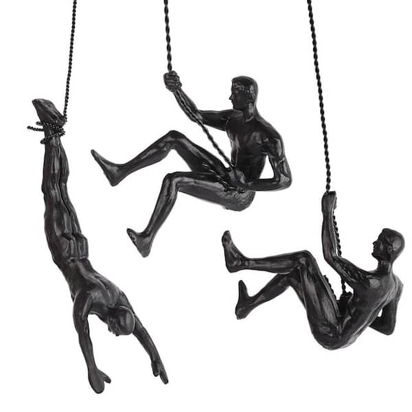 Angel Sar 3-Pack Nordic Modern Simplicity Wall Sculptures 8.07 in. x 2.56 in. Black Creative Climbing Man Wall Architectural Decor