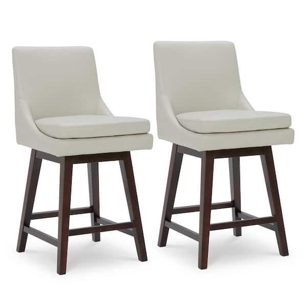 Spruce & Spring Fiona 26.8 in. Light Gray High Back Solid Wood Frame Swivel Counter Height Bar Stool with Faux Leather Seat(Set of 2)