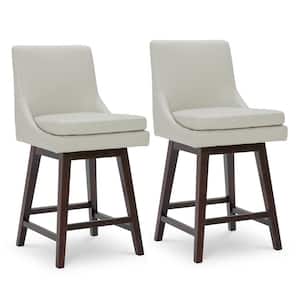 Fiona 26.8 in. Light Gray High Back Solid Wood Frame Swivel Counter Height Bar Stool with Faux Leather Seat(Set of 2)