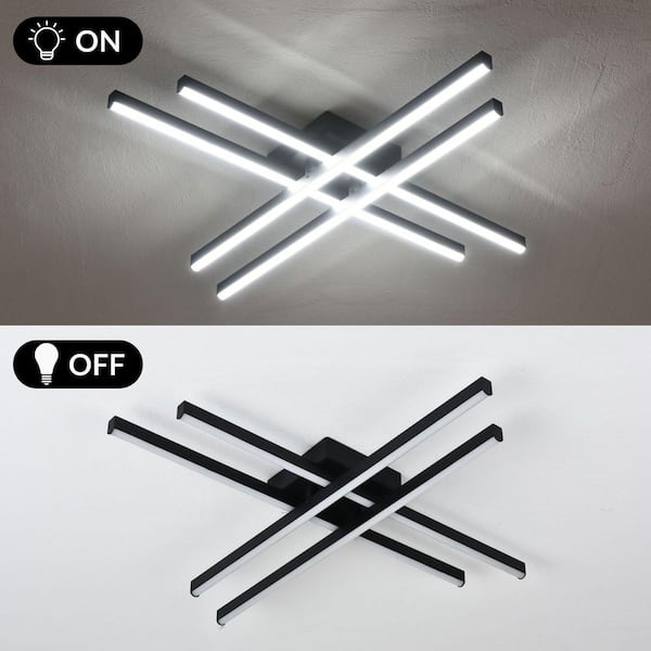 Essel 23.62 in. 4-Light Black LED Semi-Flush Mount Ceiling Light 25W, 6000K Cool White Light for Living Room, Bedroom