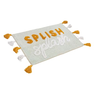 20 in. x 32 in. Gray "Splish Splash" Embroidered Cotton Blend Rectangle Bath Mat with Tassels